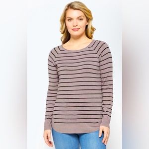 Pink Clover Valencia Tan Brown Curved Hem Sweater w/ Black Stripes